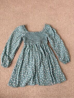 art class Teal Floral Smocked Square-Neck Dress
